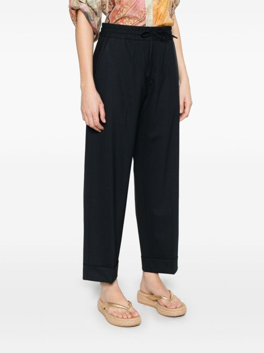 Parosh Navy Blue Relaxed Fit Pants With Concealed Fastenings