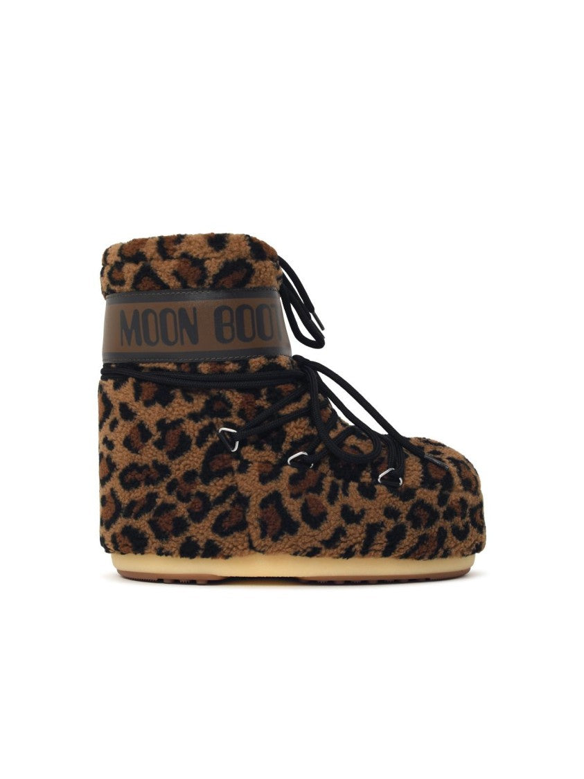 Moon Boot Leopard Print Low-Cut Teddy Boots With Logo Ankle Band