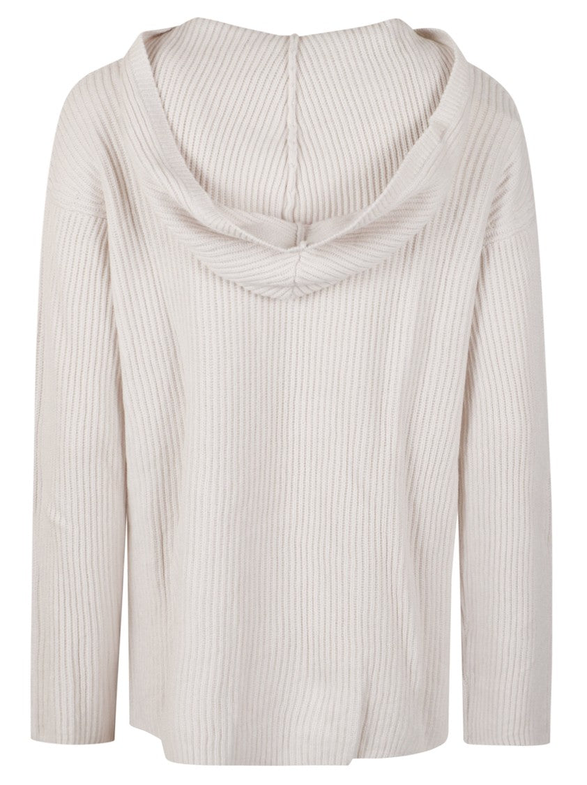 Max Mara Ribbed Knit Sweater With Chevron Pattern And Hood