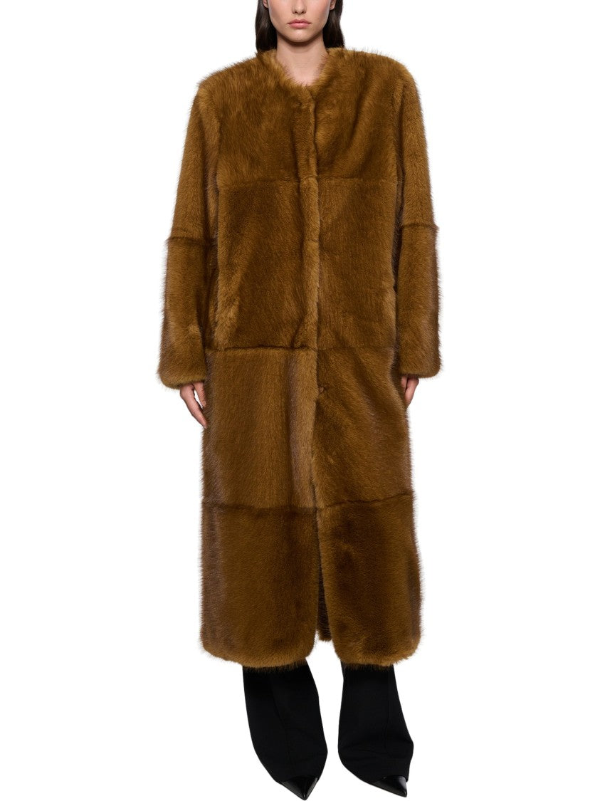 Stand Studio Plush Brown Hilma Coat With Patchwork Fur Panels