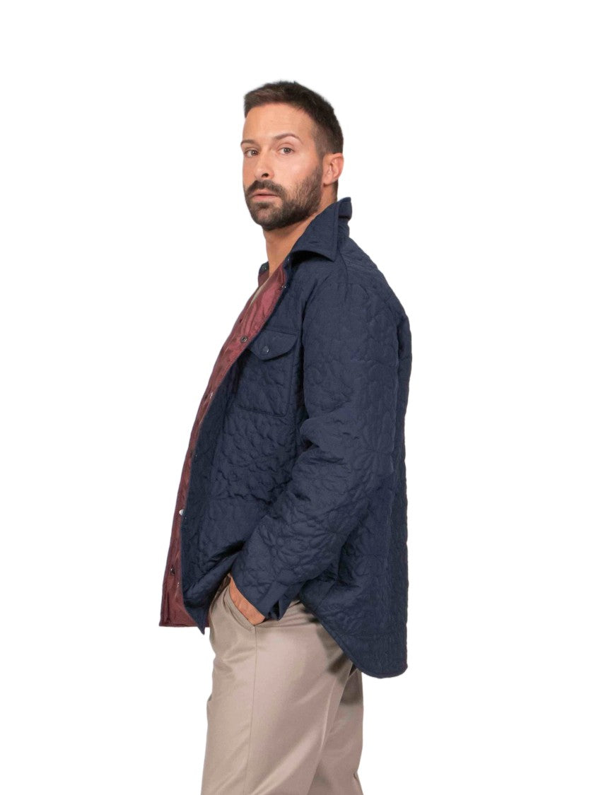 Etro Quilted Maroon Lining Classic-Collar Overshirt