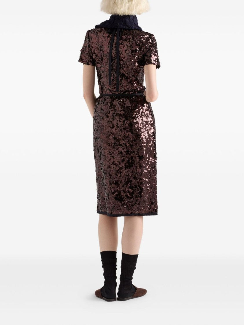 Prada Fitted Sequin Skirt With Tie Detail
