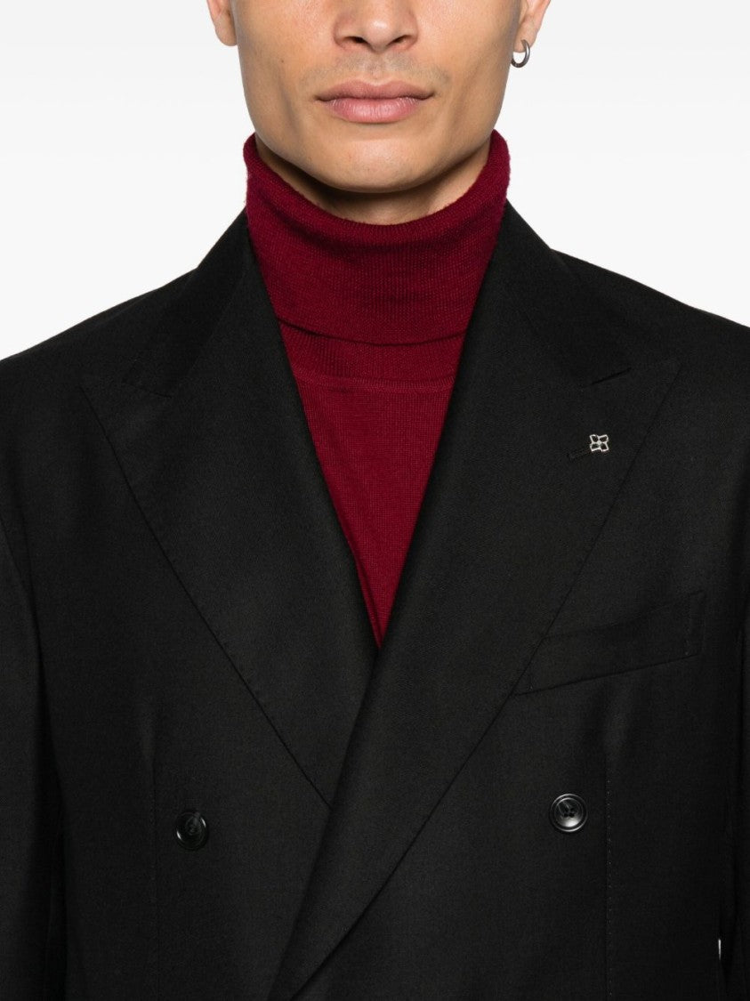 Tagliatore Black Double-Breasted Suit With Peak Lapels