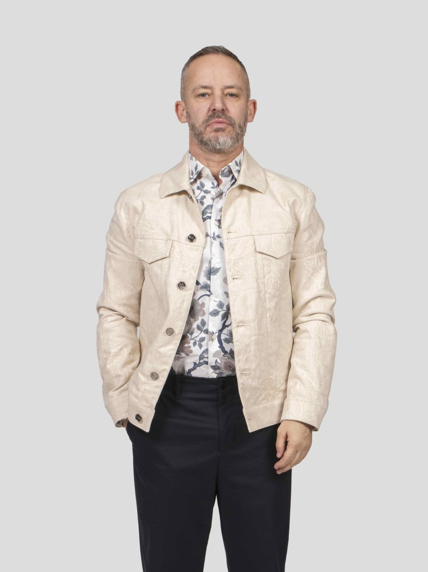 Etro Light Beige Floral Jacquard Denim Jacket