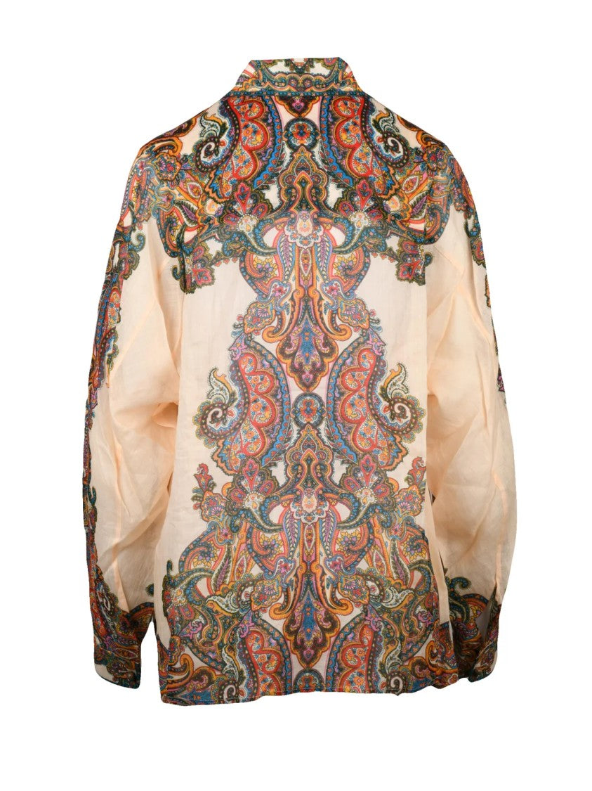 Zimmermann Long-Sleeved Ramie Shirt With Intricate Multicolor Paisley Pattern