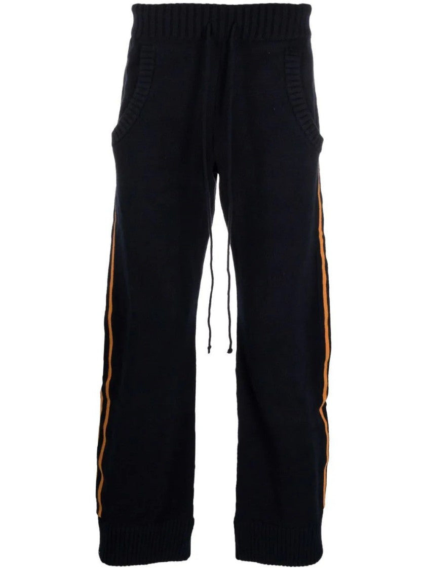 Maison Margiela Relaxed-Fit Blue Trousers With Striped Detail And Ribbed Waistband