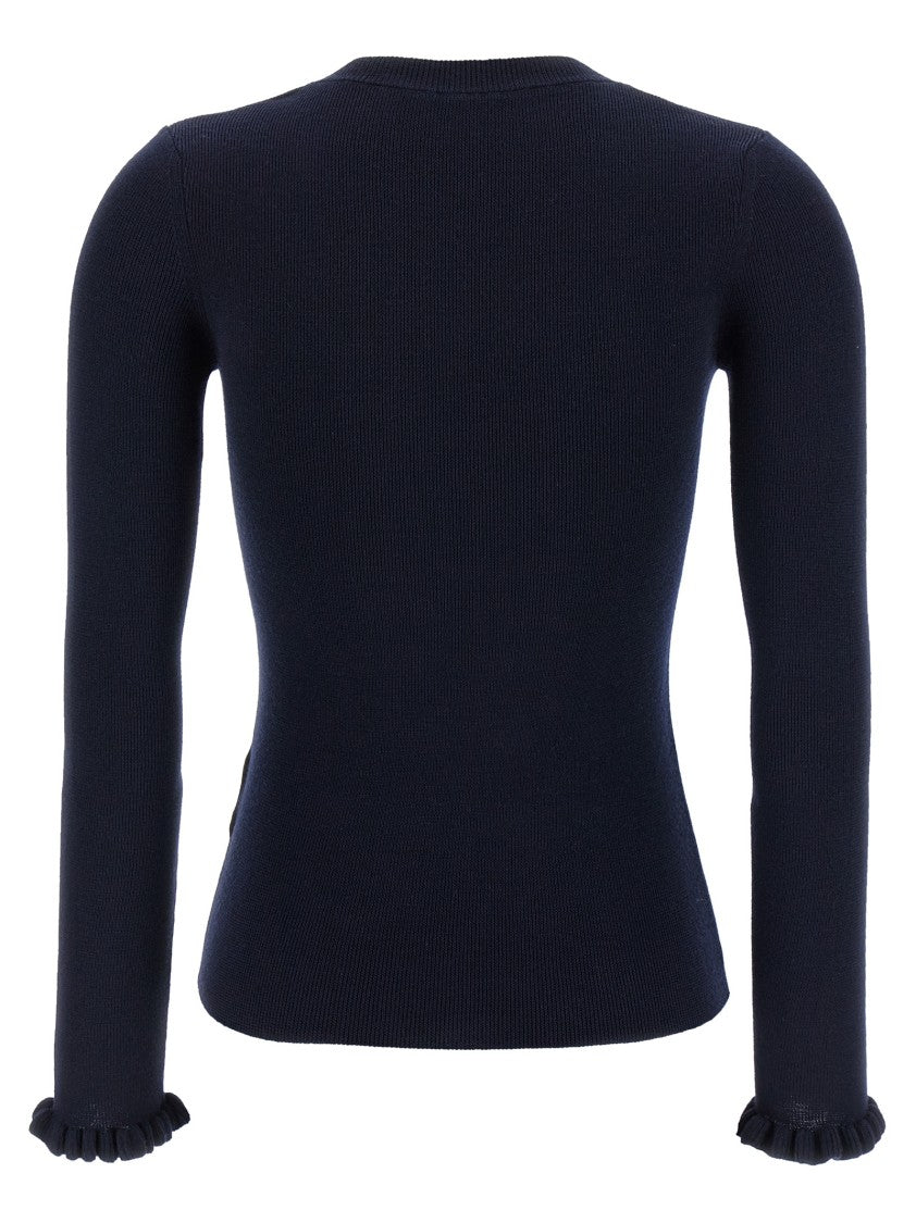 Valentino Garavani Dense Weave Virgin Wool Sweater With Ruffled Cuffs