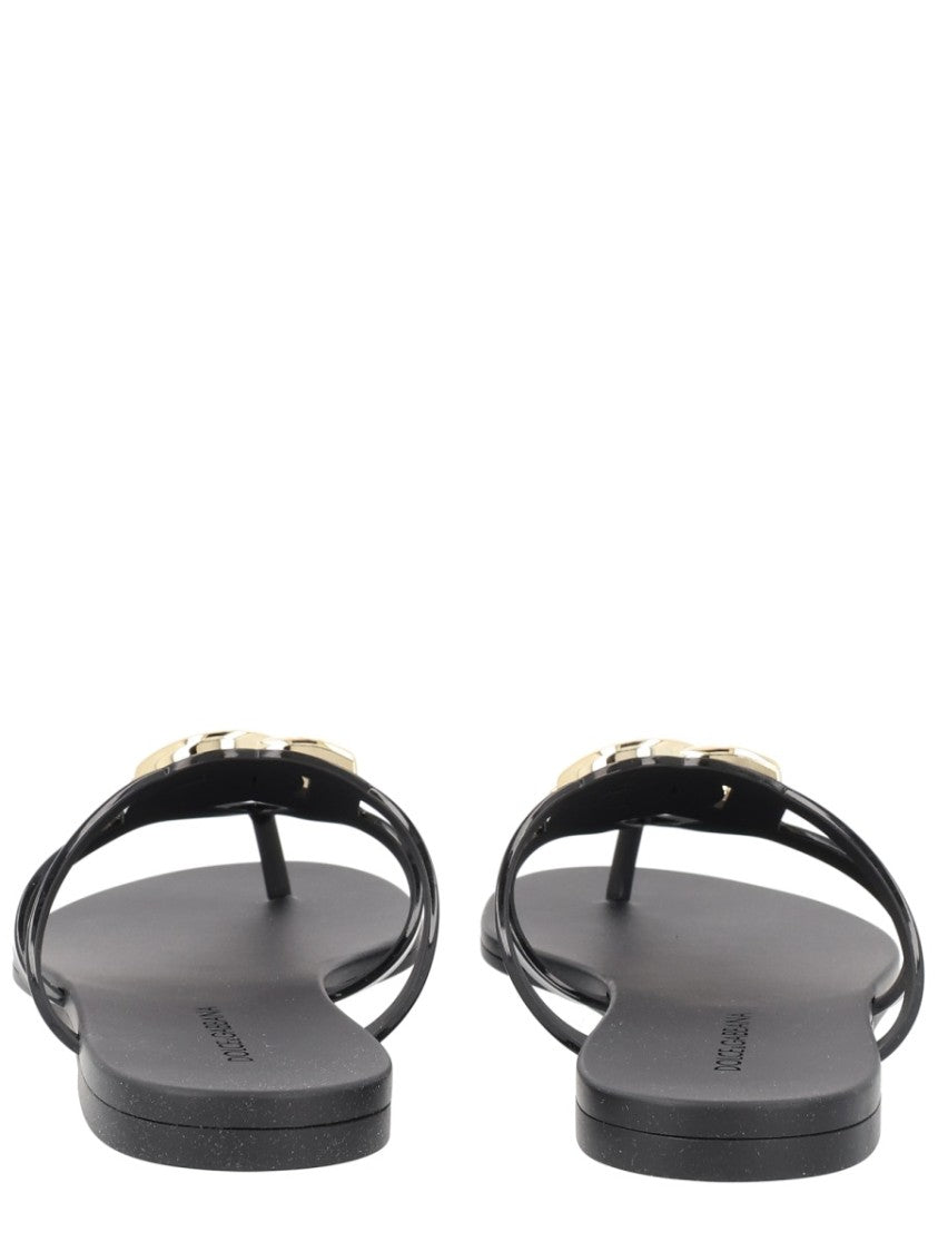 Dolce & Gabbana Gold Thong Thin Straps Tpu Sandals