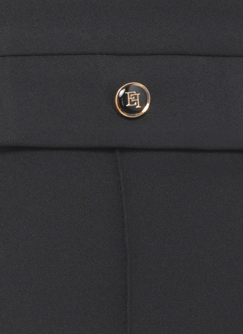 Elisabetta Franchi Tailored Black Crepe Pants With Logoed Flaps