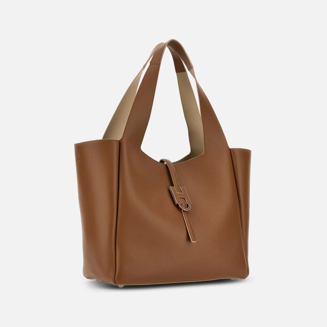 Hogan Brown Metallic Buckle Structured Tote Bag