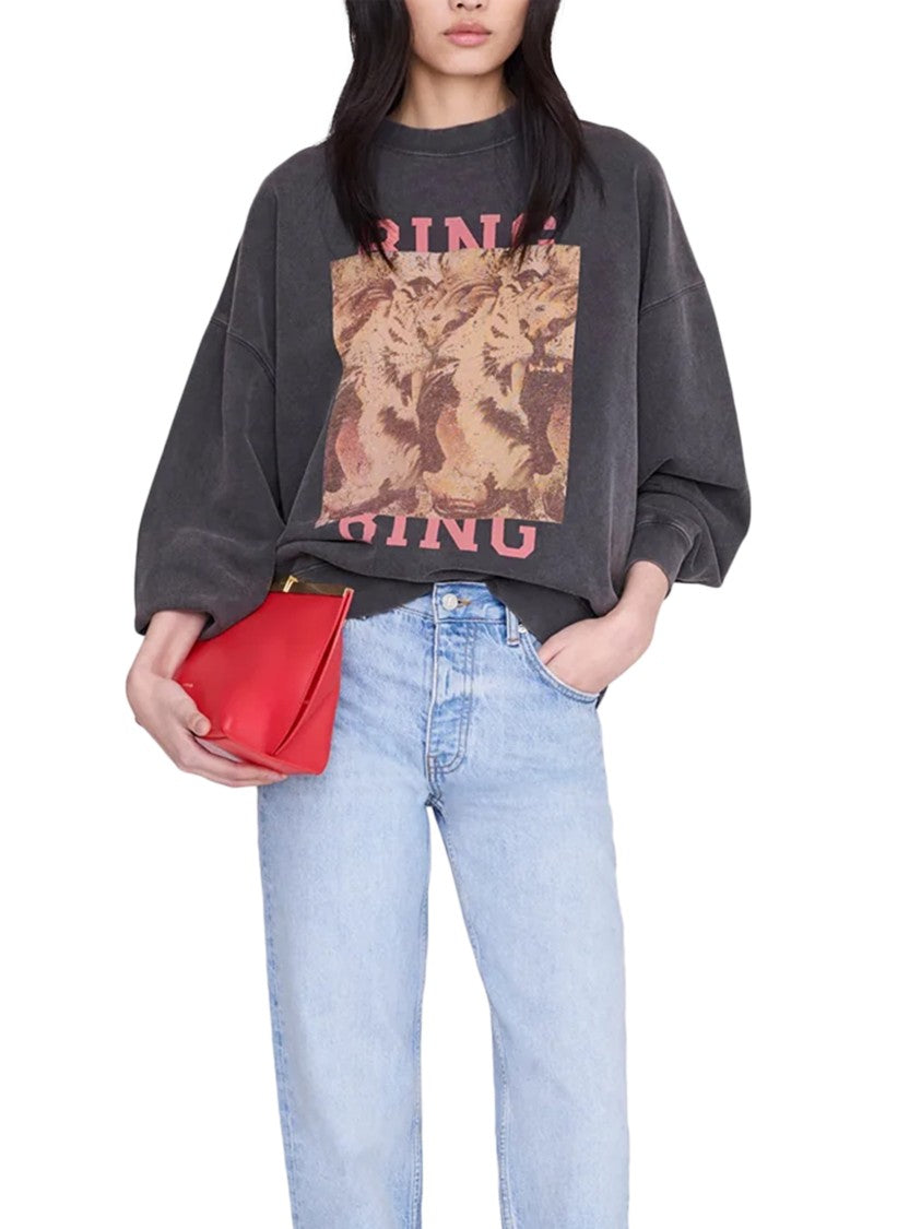 Anine Bing Faded Black Sweatshirt With Vintage Tiger Graphic
