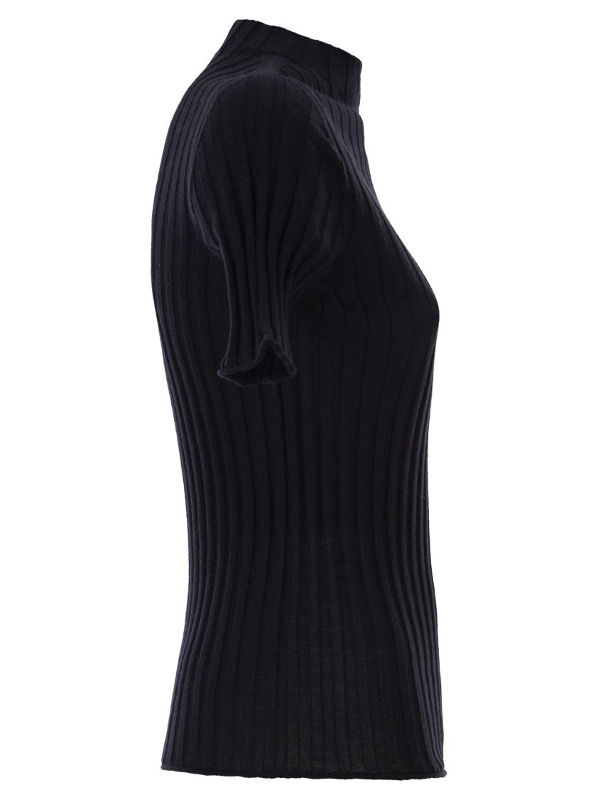 Peserico Easy Short-Sleeved Turtleneck Jumper In Ribbed Wool
