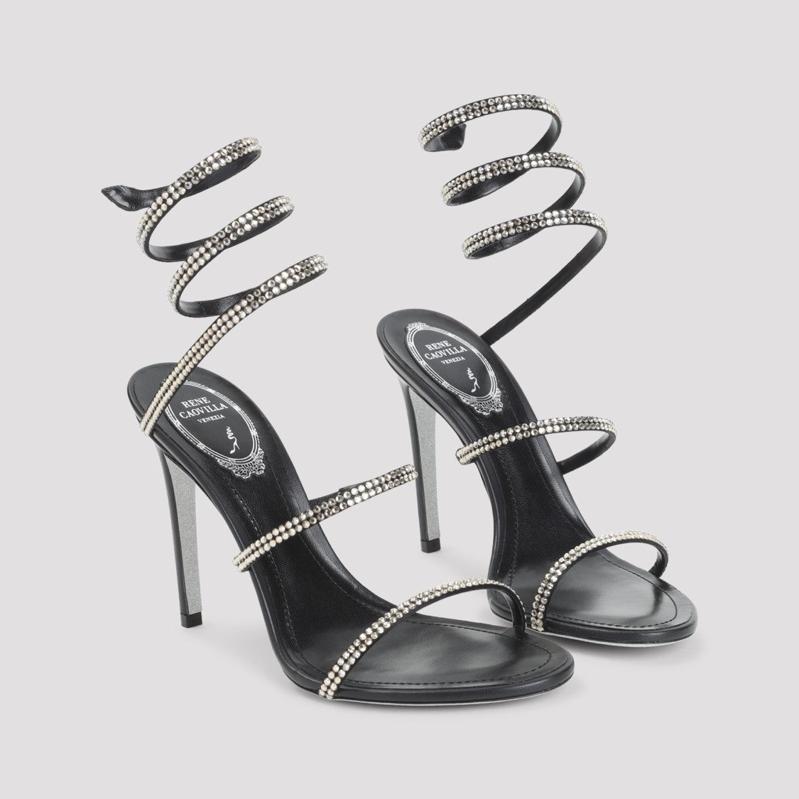 René Caovilla Strappy Black Leather Sandals
