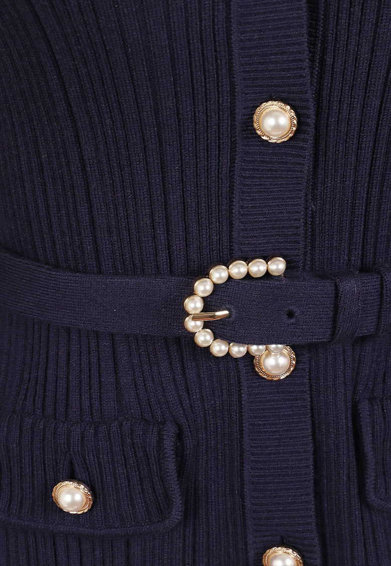 Self-Portrait Structured Navy Ribbed Knit Cardigan
