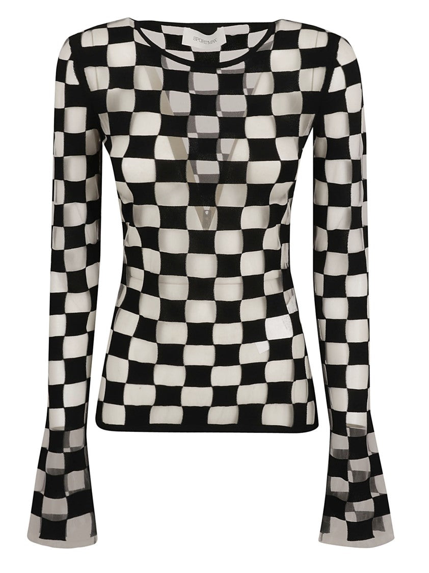 Max Mara Checkered Knit Sweater With Flared Cuffs