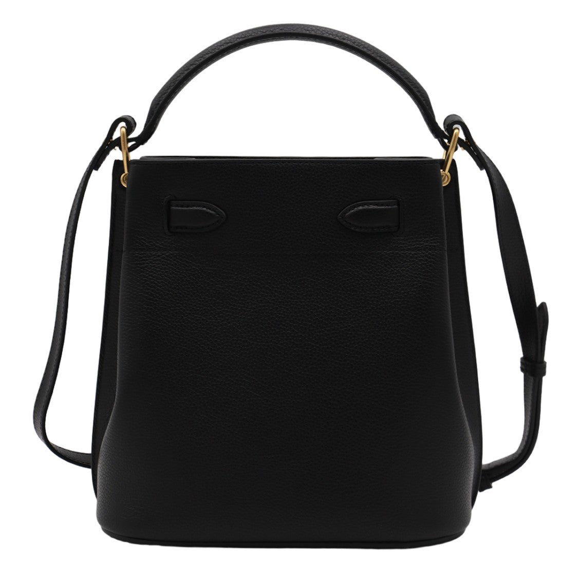 Mulberry Structured Pebbled Black Handbag With Gold Accents
