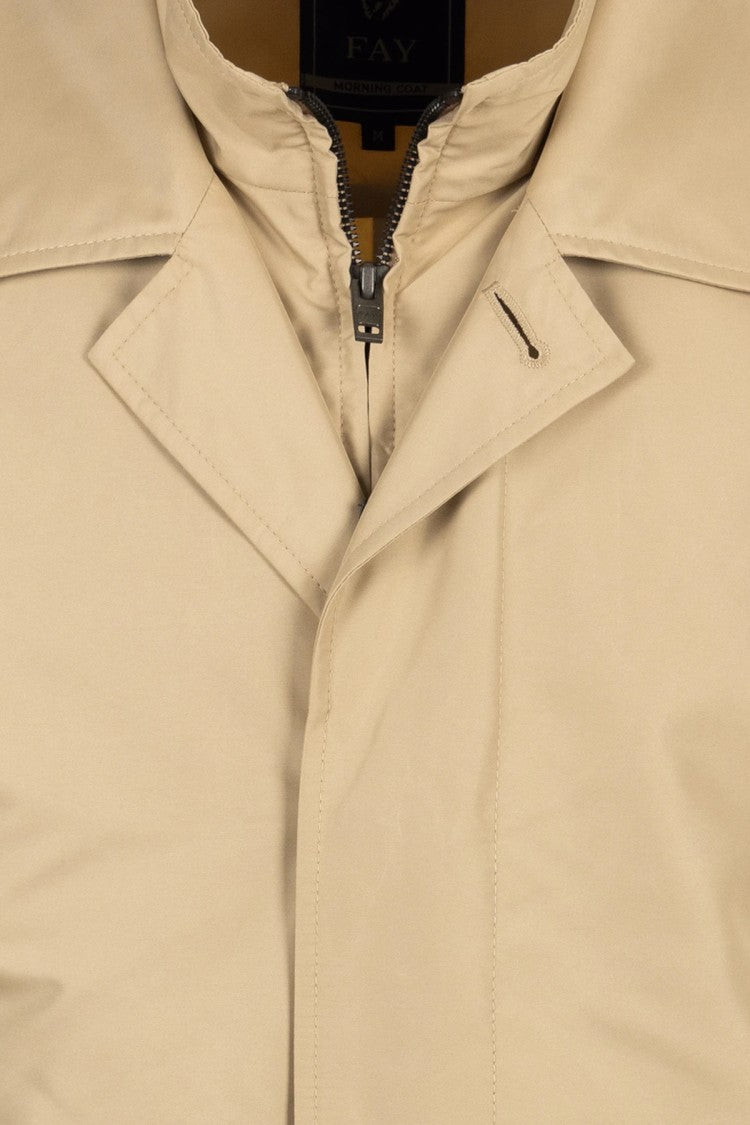 Fay Beige Mid-Length Jacket With Classic Collar