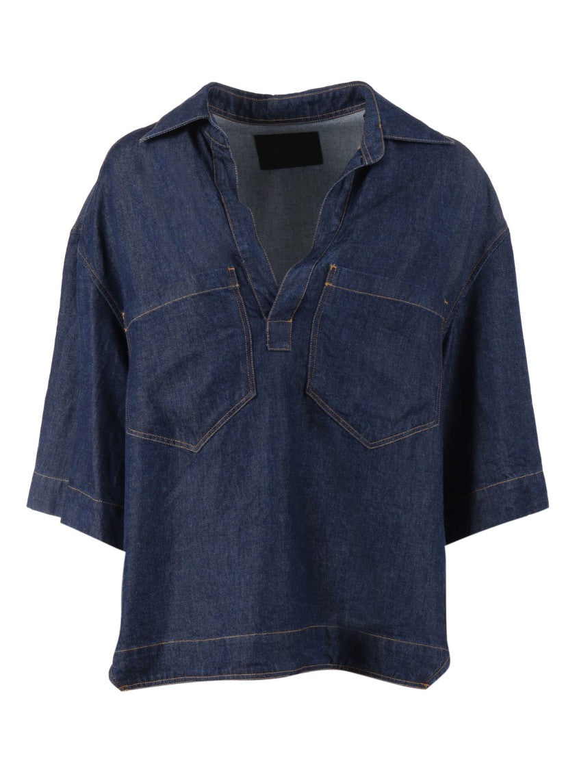 Dondup Cropped Indigo Boxy Denim Shirt