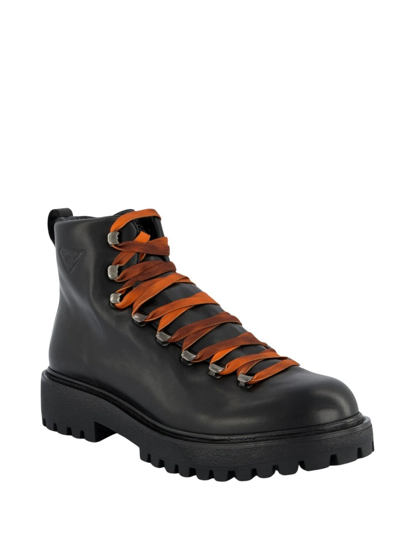 Prada Black Leather Ankle Boots With Chunky Rubber Sole