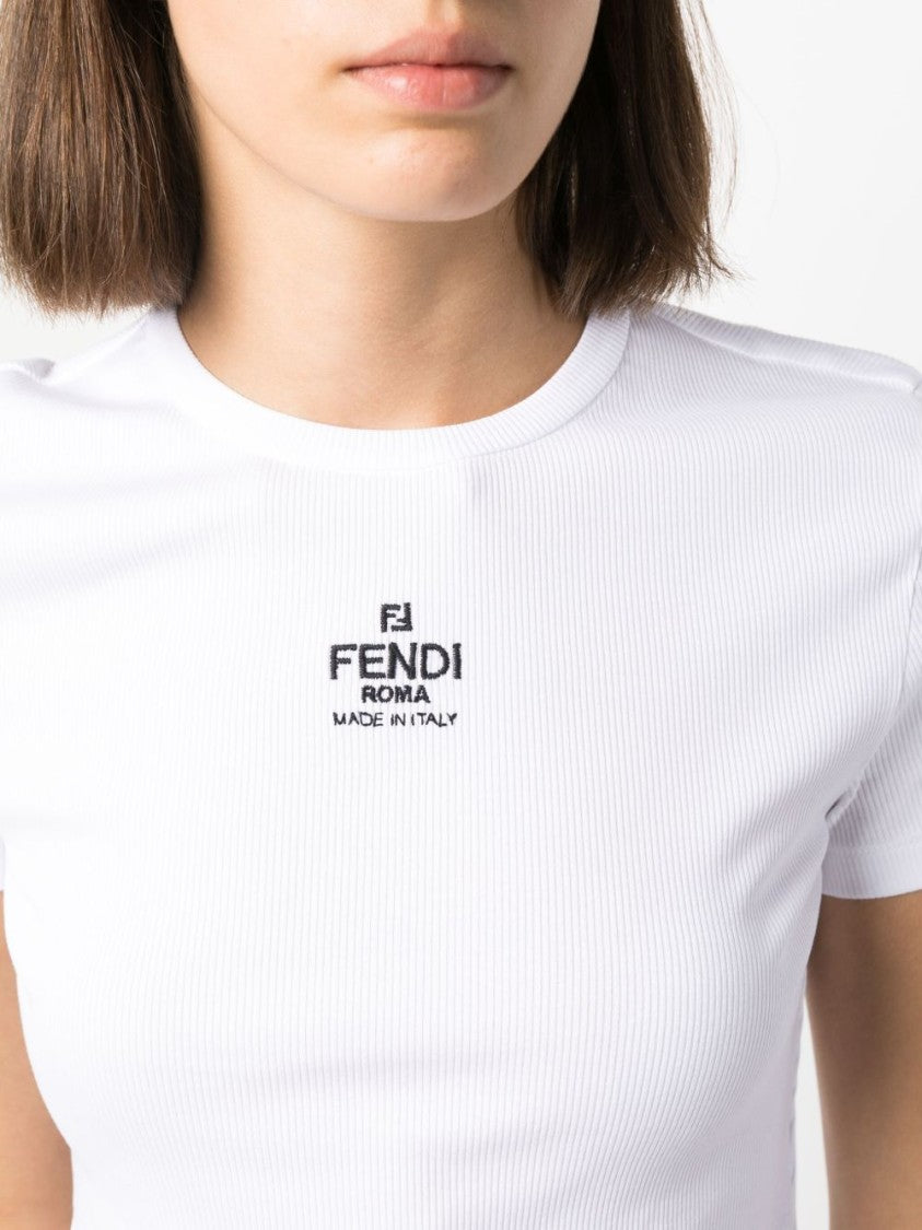 Fendi Fitted Cropped Short-Sleeve Ribbed Top
