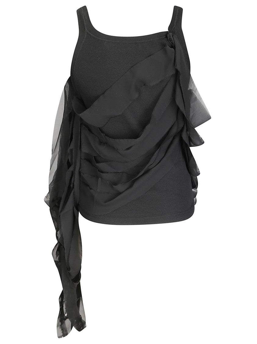 Maria Calderara Overlapping Silk Tulle Layers Ribbed Sleeveless Cotton Top