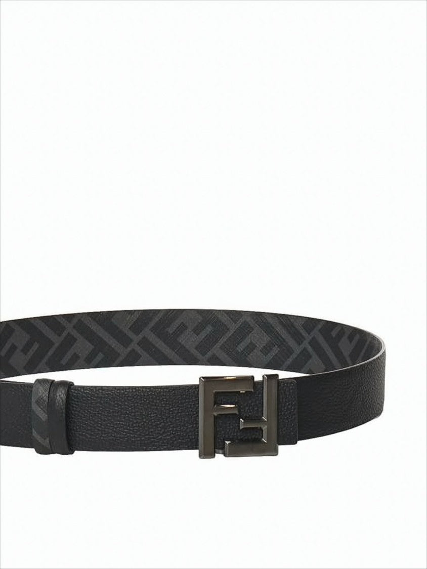 Fendi Textured Black Calf Leather Belt With Interlocking Buckle