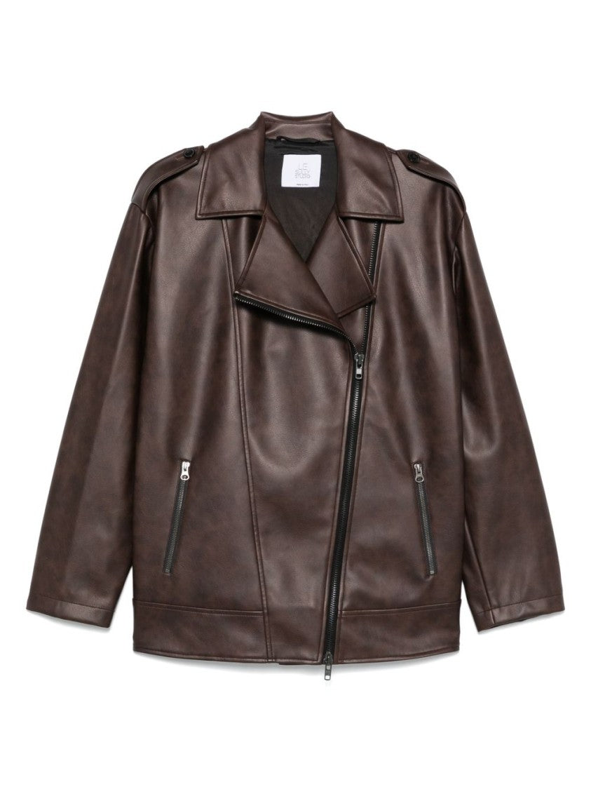 Le Sully Studio Chocolate Brown Vintage Faux Leather Viktor Biker Jacket