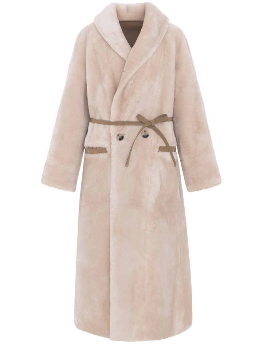 Urbancode Long Reversible Coat With Plush Texture And Shearling Trim