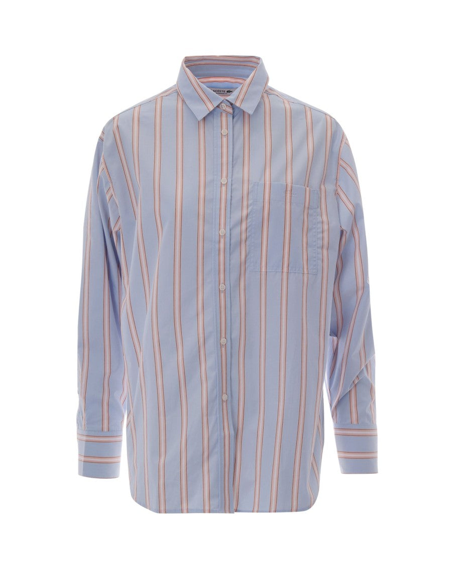 Lacoste Oversized Striped Poplin Shirt With Embroidered Crocodile