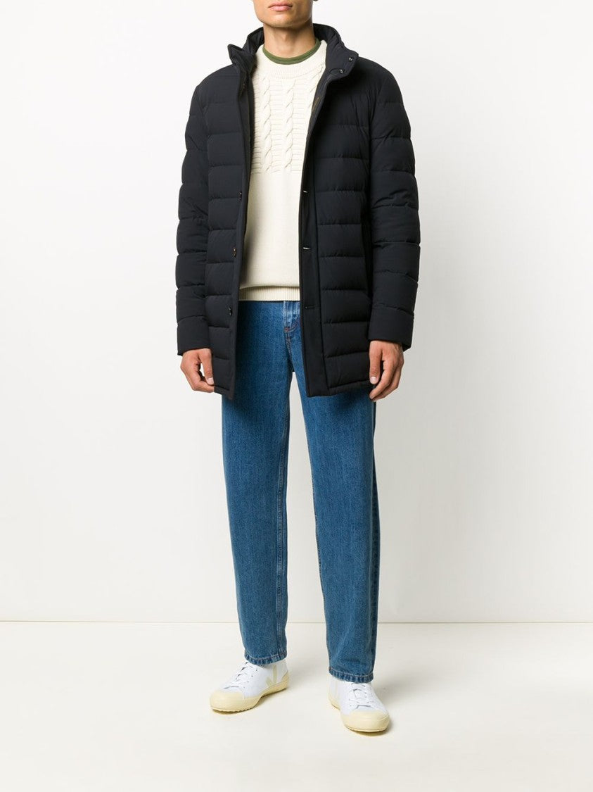 Moorer Padded Dark Blue Virgin Wool Parka With Stand-Up Collar