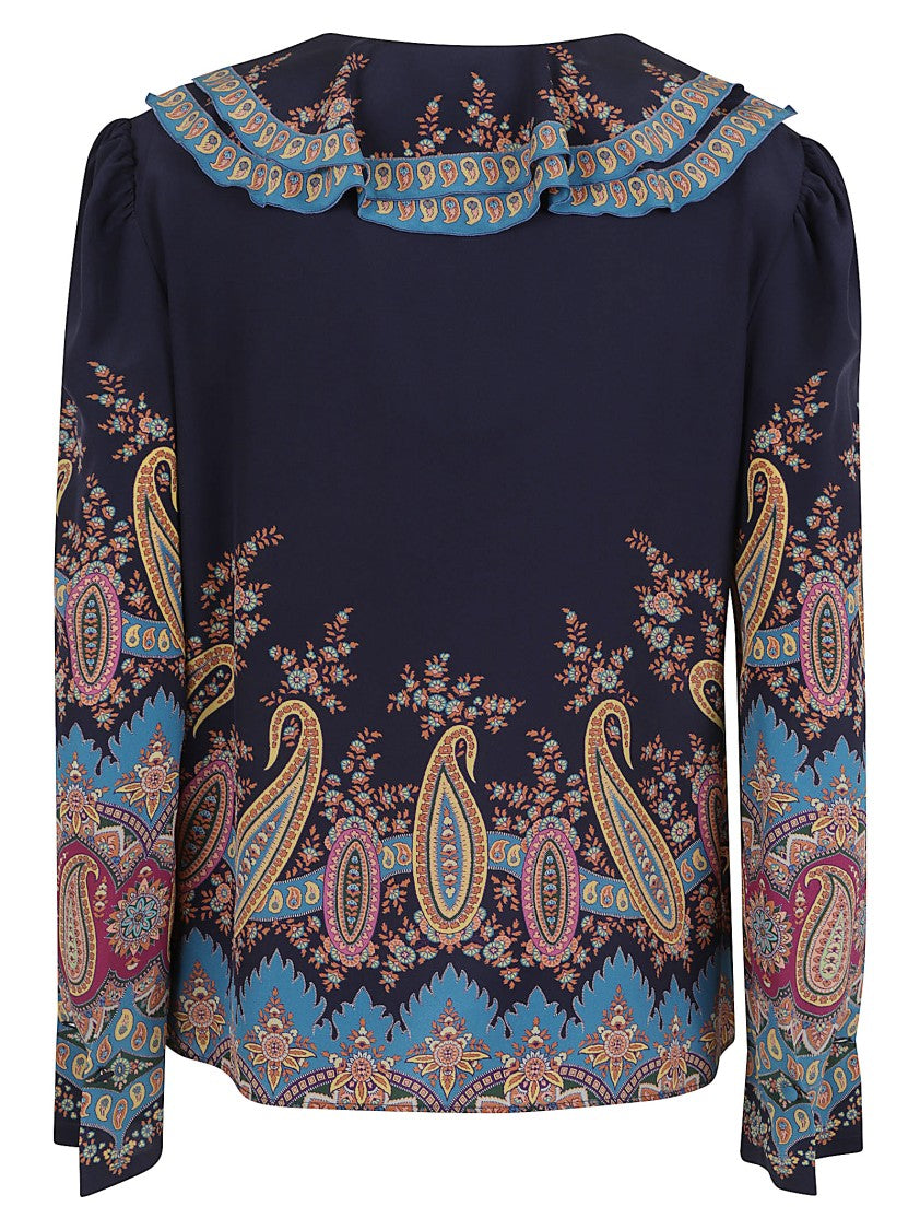 Etro Intricately Patterned Silk Blouse With Ruffled Collar