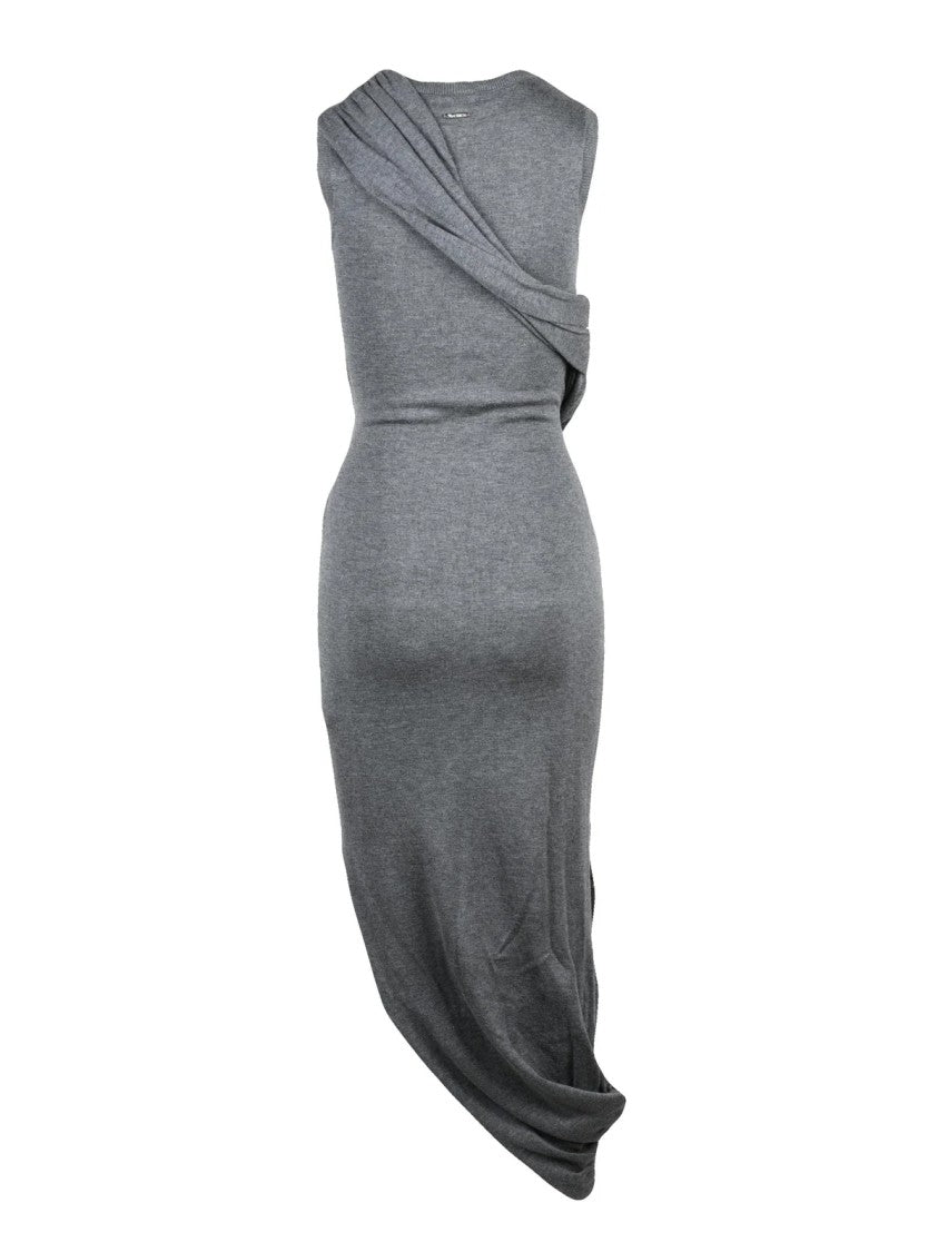 J. W. Anderson Long Knit Dress With Asymmetrical Hemline And Sculptural Belt