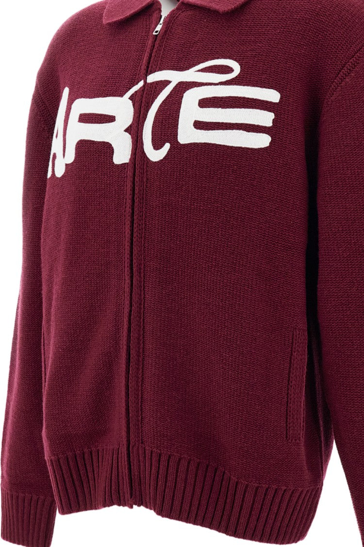 Arte Antwerp Red Energy Wool-Blend Point Collar Zip-Through Knit