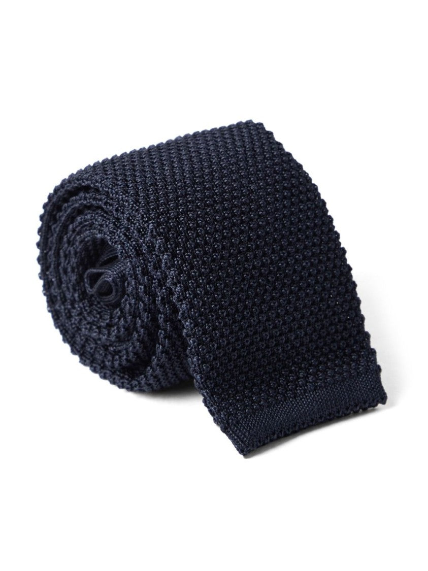 Brunello Cucinelli Textured Navy Knitted Tie With Squared Tip