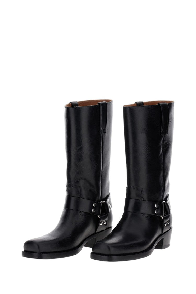 Paris Texas Black Roxy Leather Studded Mid-Calf Boots