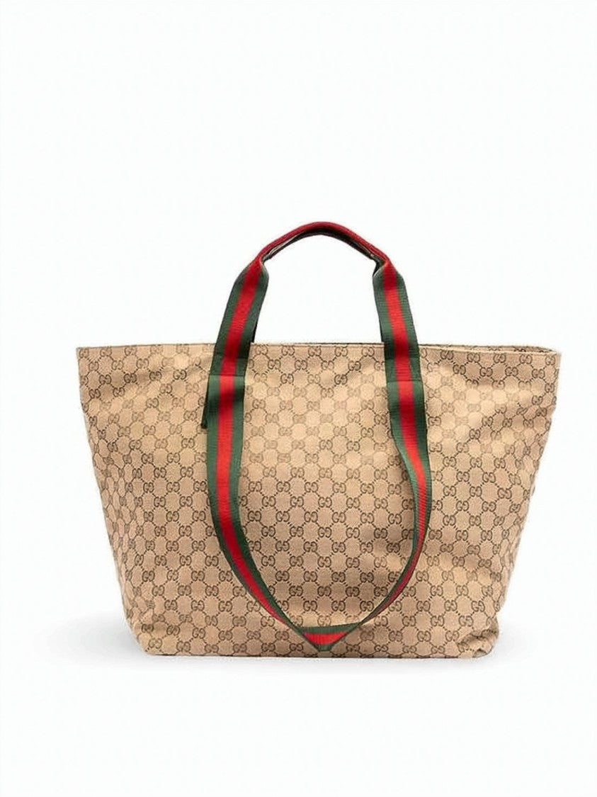 Gucci Monogram Canvas Tote Bag With Signature Stripe Handles