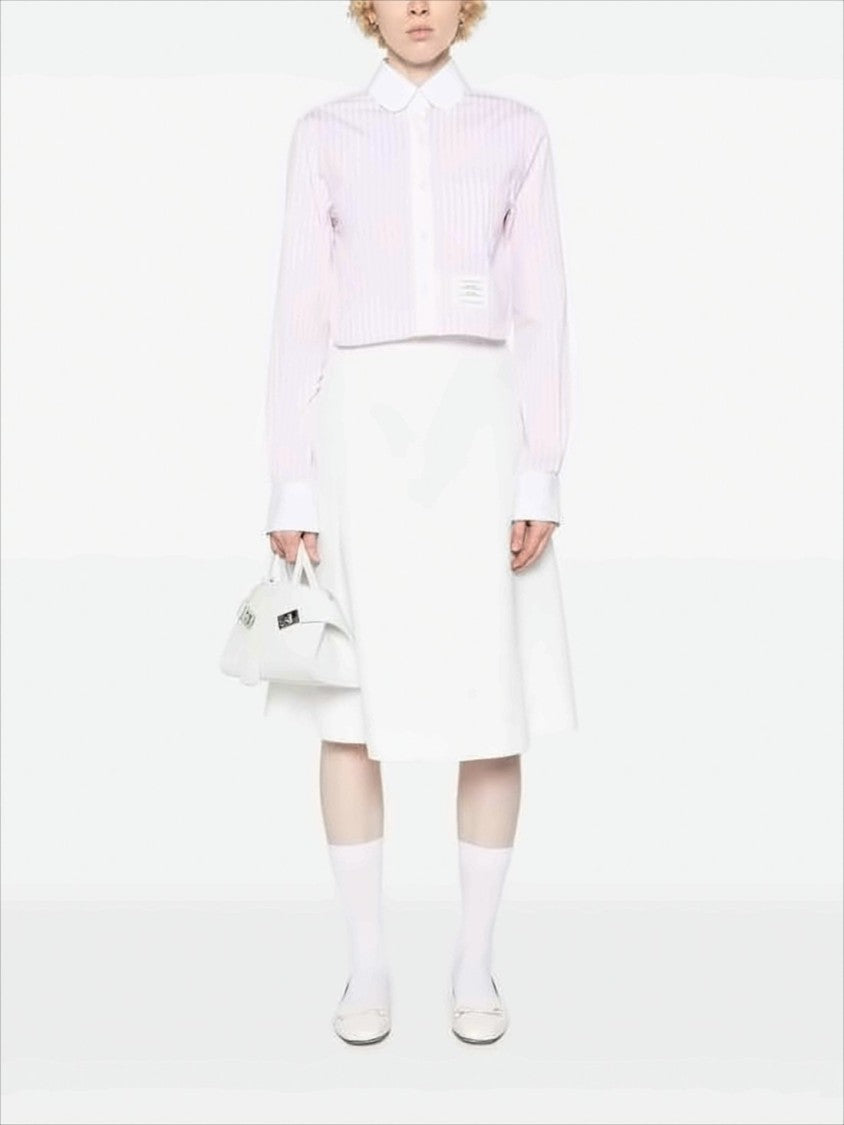 Thom Browne Cropped Shirt With Vertical Pink And White Stripes And Classic Collar