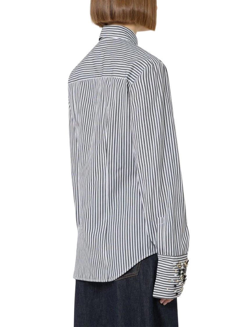 Max Mara Long-Sleeved Striped Shirt With Intricate Embellishments
