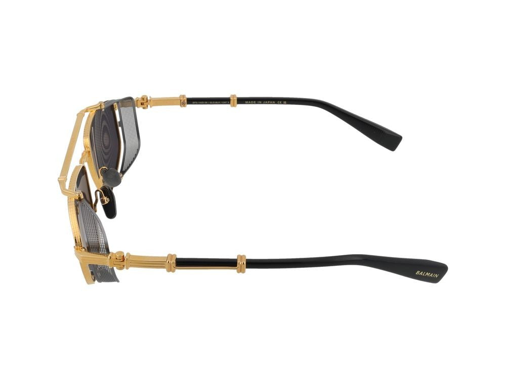 Balmain Bold Rectangular Gold-Tone Sunglasses