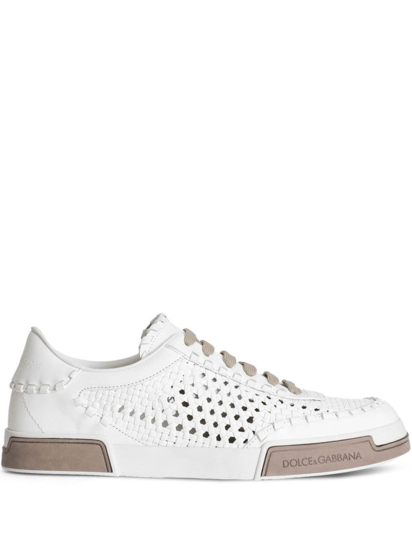 Dolce & Gabbana Round Toe White Sneakers With Rubber Sole And Logo Detail