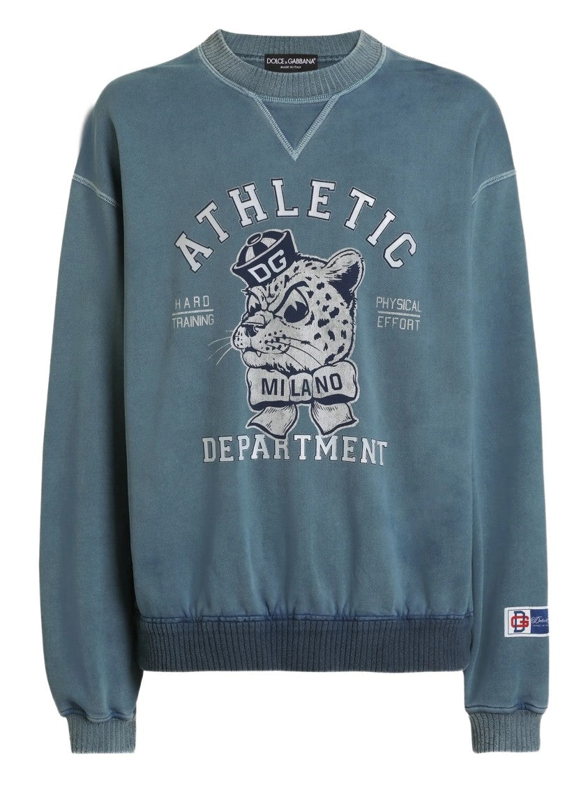 Dolce & Gabbana Washed Blue Relaxed Fit Leopard Sweatshirt