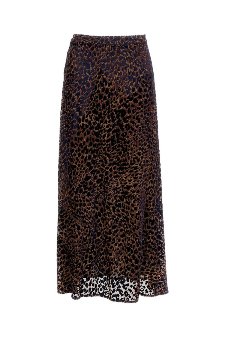 Irie' Flowing A-Line Midi Skirt With Leopard Print Pattern