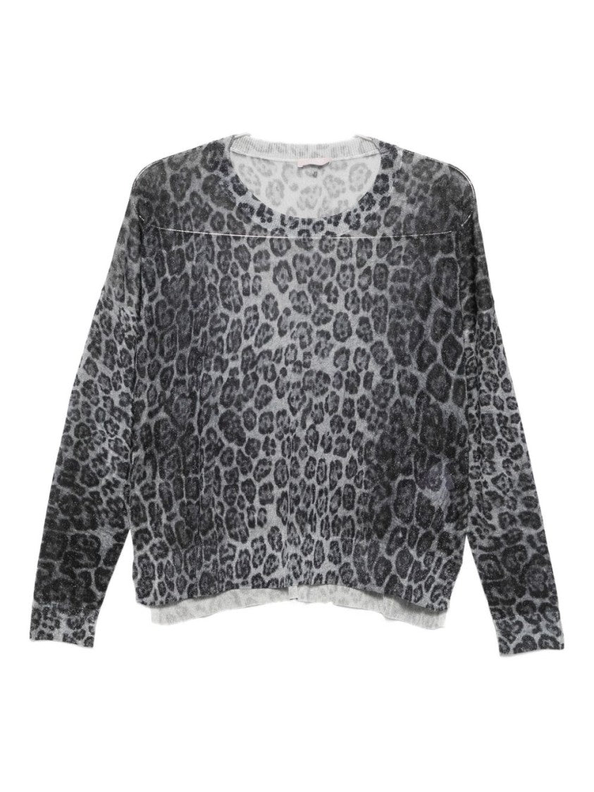 Liu Jo All-Over Leopard Print Gray Sweater
