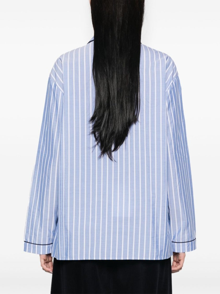 Prada Vertical Striped Poplin Shirt With Notched Collar And Embroidered Logo