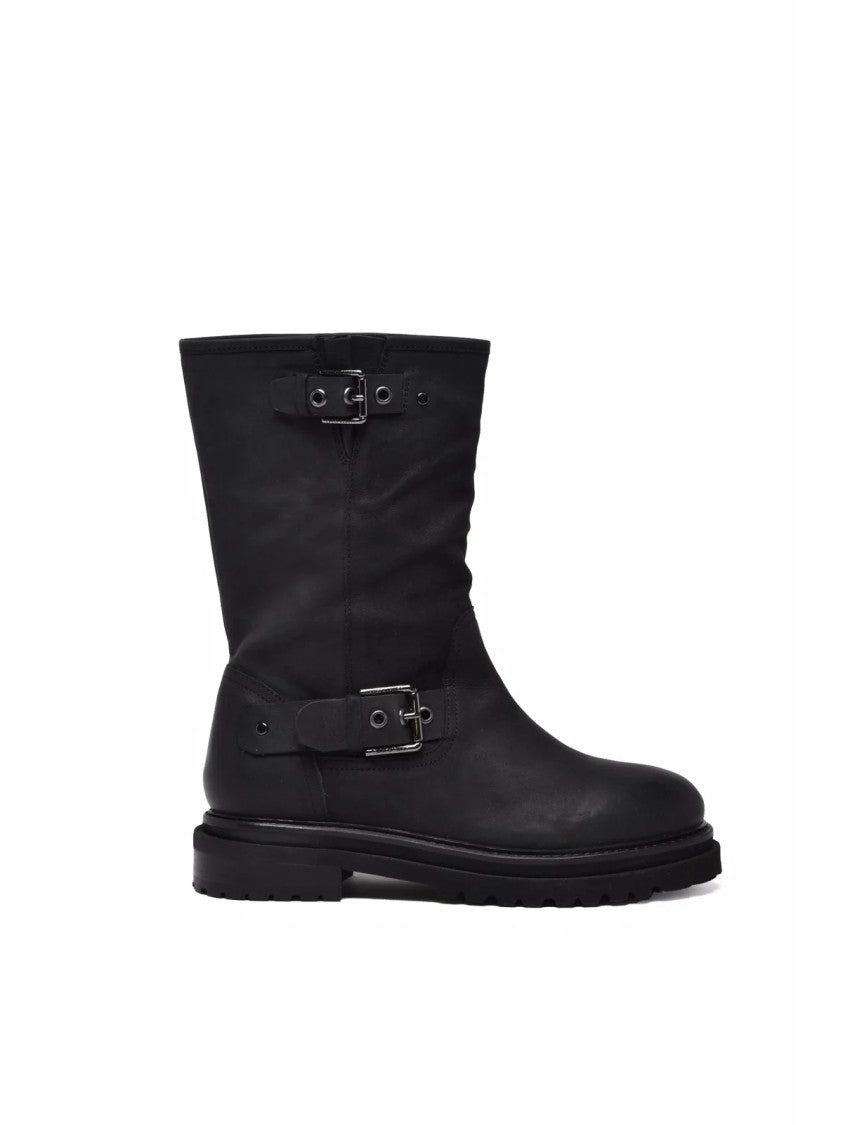 Janet & Janet Black Leather Buckle Boots