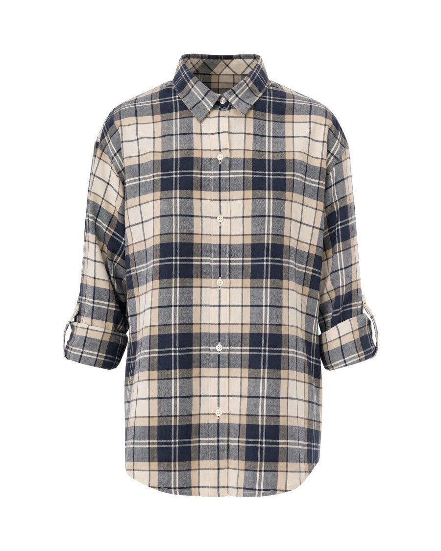 Barbour Oversized Beige/Blue Tartan Flannel Cotton Shirt