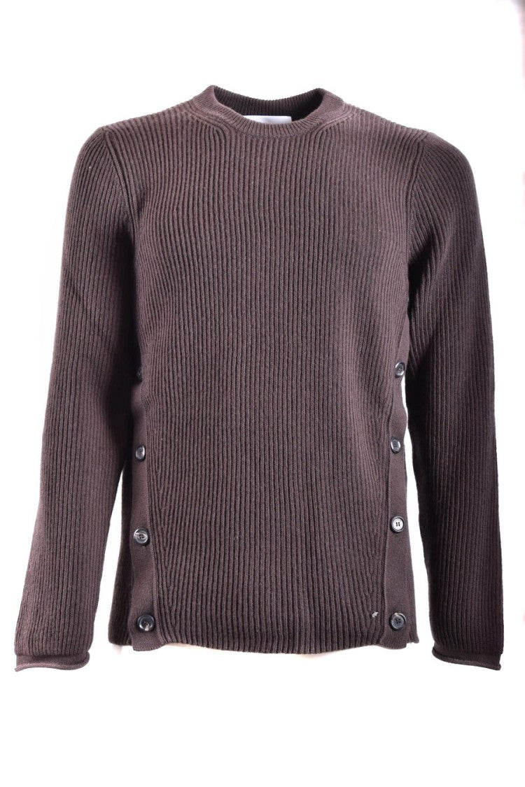 Moschino Brown Knitwear With Ribbed Texture And Side Button Detailing
