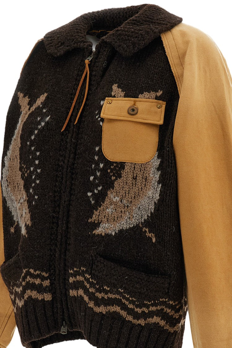 Khoki Patchwork Design Wool And Cotton Jacket