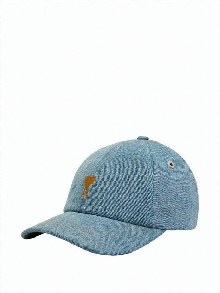 Ami Paris Denim-Like Cotton Baseball Cap With Embroidered Emblem