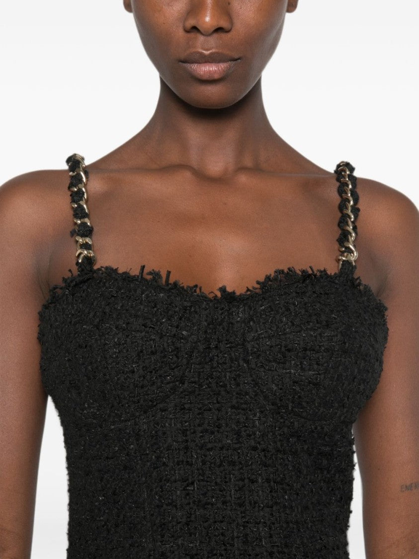 Balmain Tweed Chain-Link Cropped Top - Black